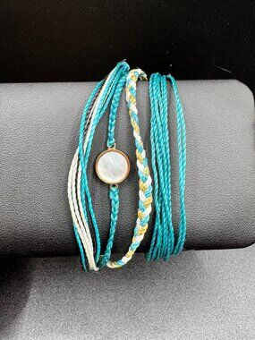 Pura Vida Turquoise Mother of Pearl Gold Accent Beach Boho Bracelet Stack